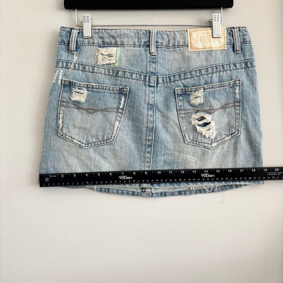 Y2K Z. Cavaricci Distressed Denim Sequin Mini Skirt 100% Cotton Size 5 / Small - Picture 10 of 10